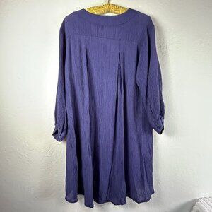 Silent Worth Women's Blue Long Sleeves Flowy V-Neck High Low Tunic Top Blouse